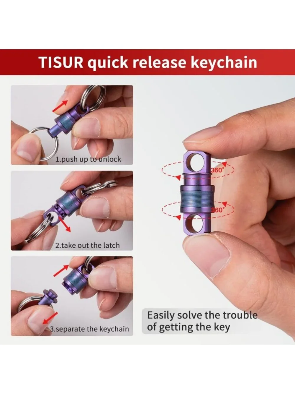 Small Detachable Titanium Keychain Ring - Quick Release, Lightweight & Durable